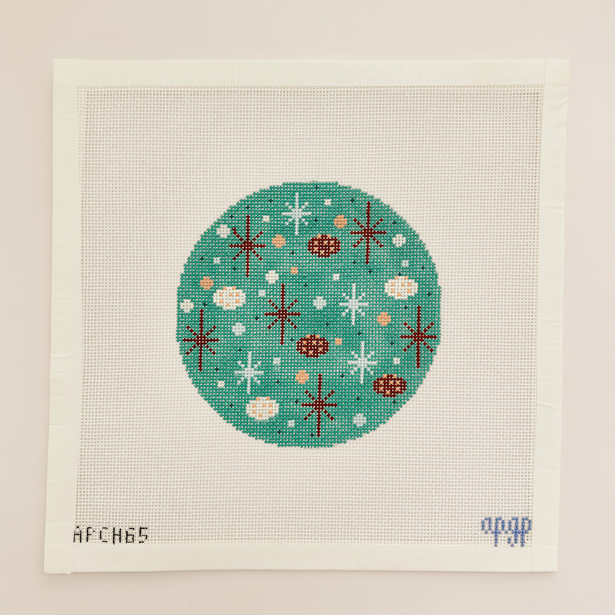 APCH65 - Teal Vintage Christmas Round - 18M 4.5" Round - S27
