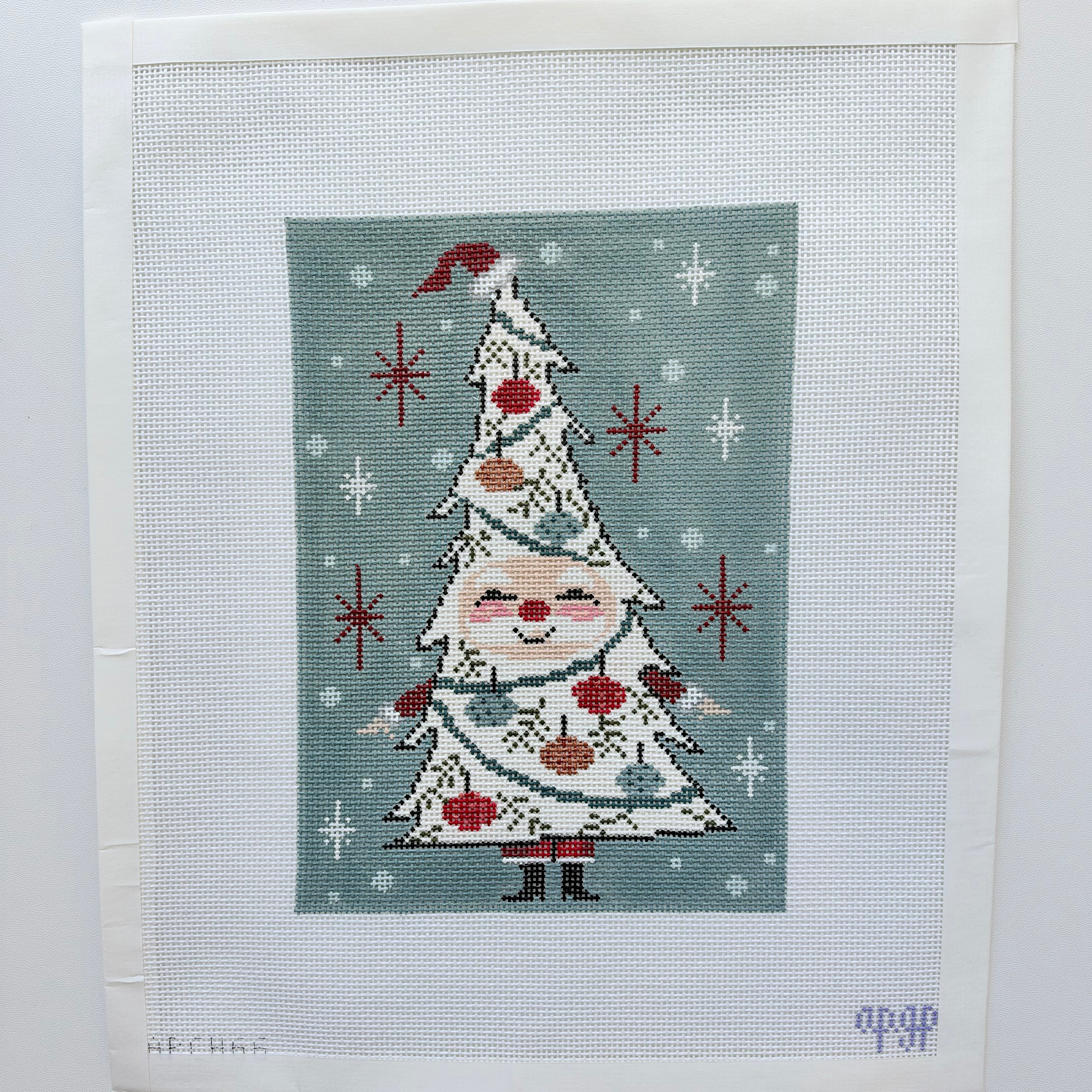 APCH66 - Teal Vintage Santa Tree - 18M 5" x 7" - F26